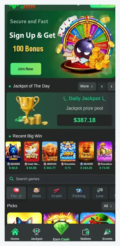 Bee77777 Mobile home page, "Sign Up & Get 100 Bonus" offer with game grid below, 26.10.2026