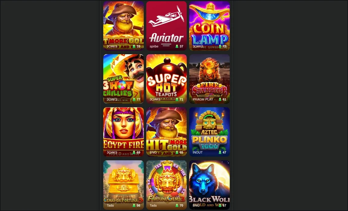 Bee77777 casino games lobby, 3×4 grid of slot game cards with titles and RTP percentages, 26.10.2026